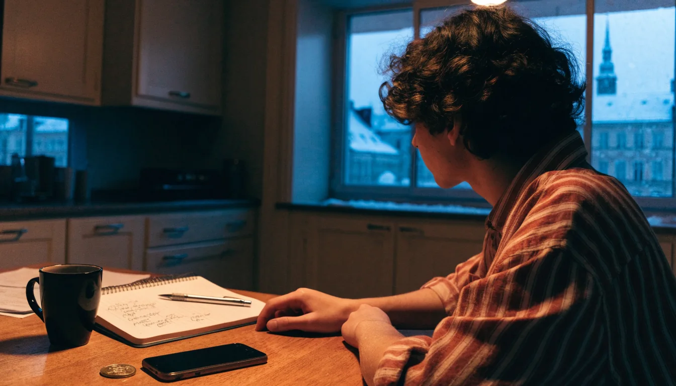 Svensk 10-kronors mynt på ett bord i ett vinterljus hem