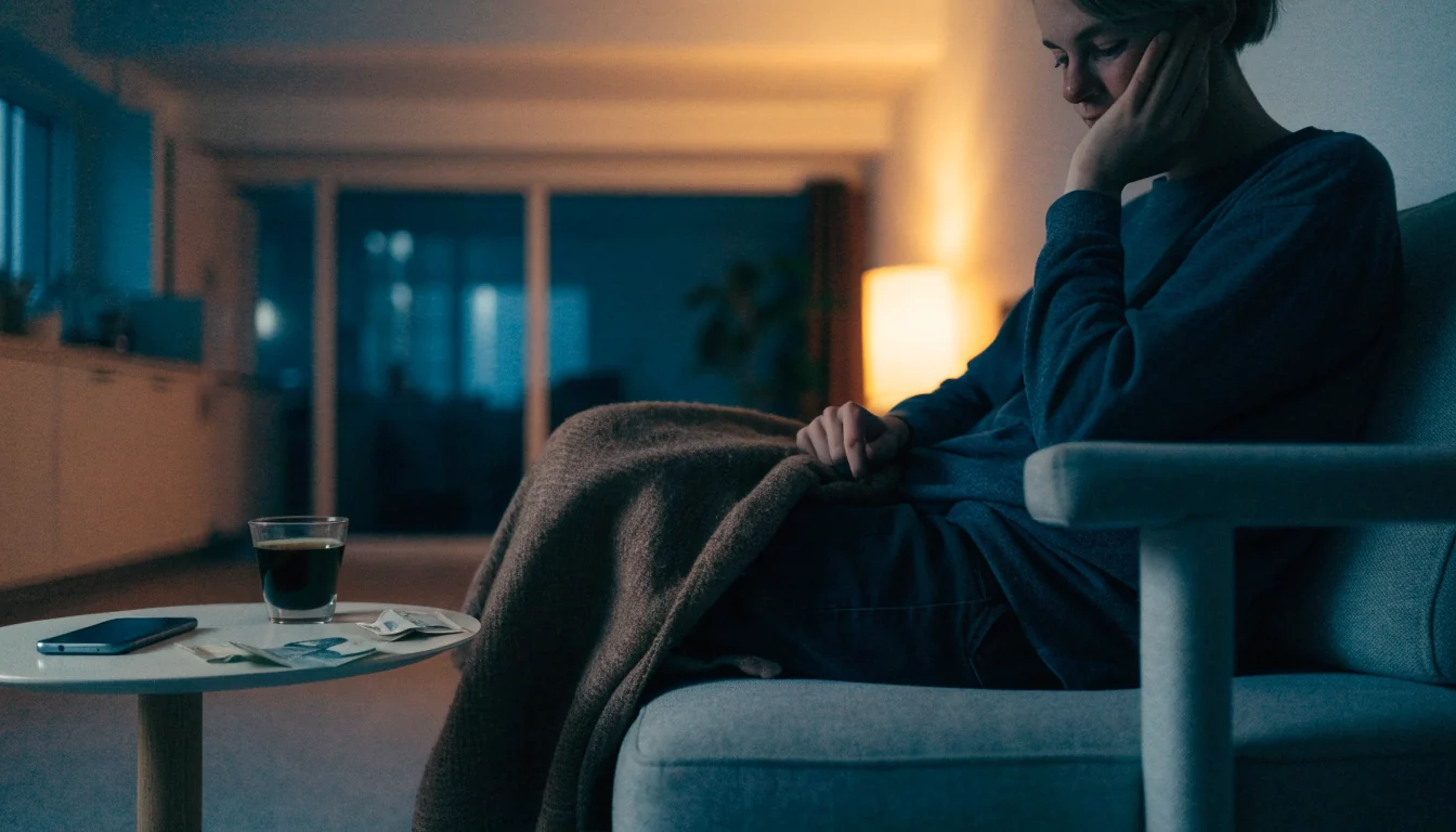Svensk person hemma med euro sedlar och en mobiltelefon