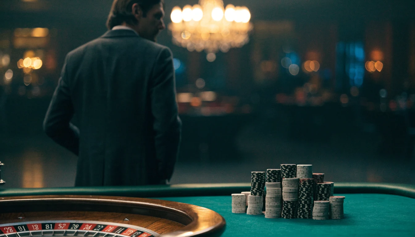 Elegant casinobord med roulettehjul och marker i svensk spelhall