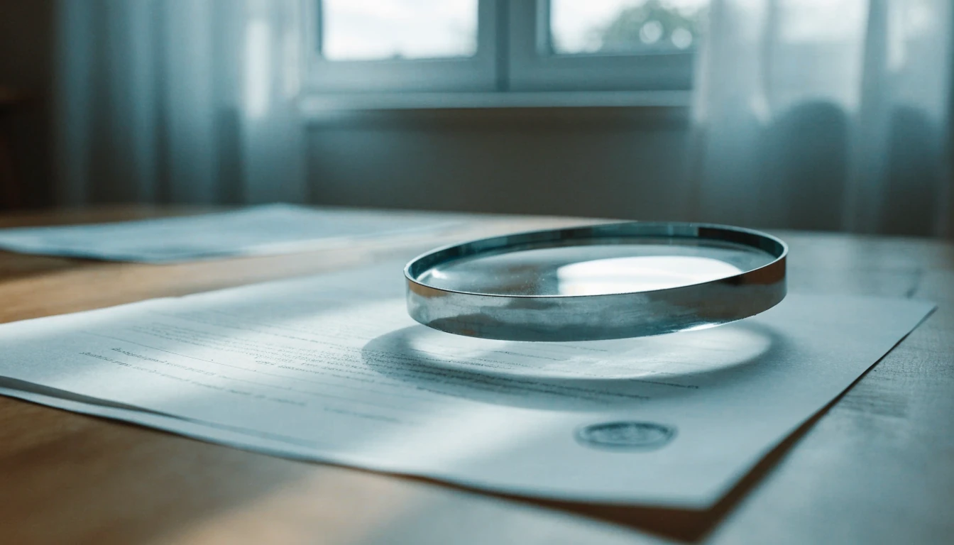 Förstoringsglas som granskar ett dokument med sigill på ett skrivbord