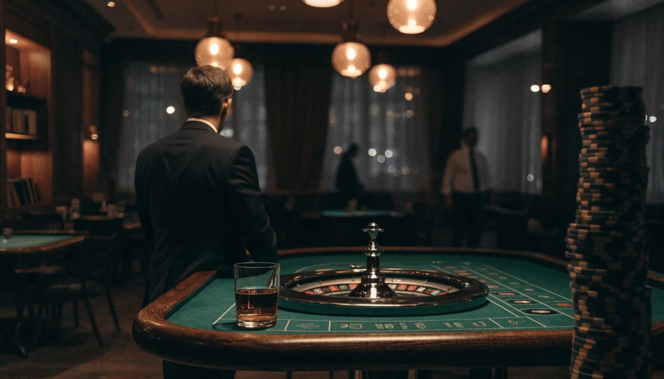 Elegant VIP-spelaravdelning på ett svenskt casino med roulettebord och höga insatser