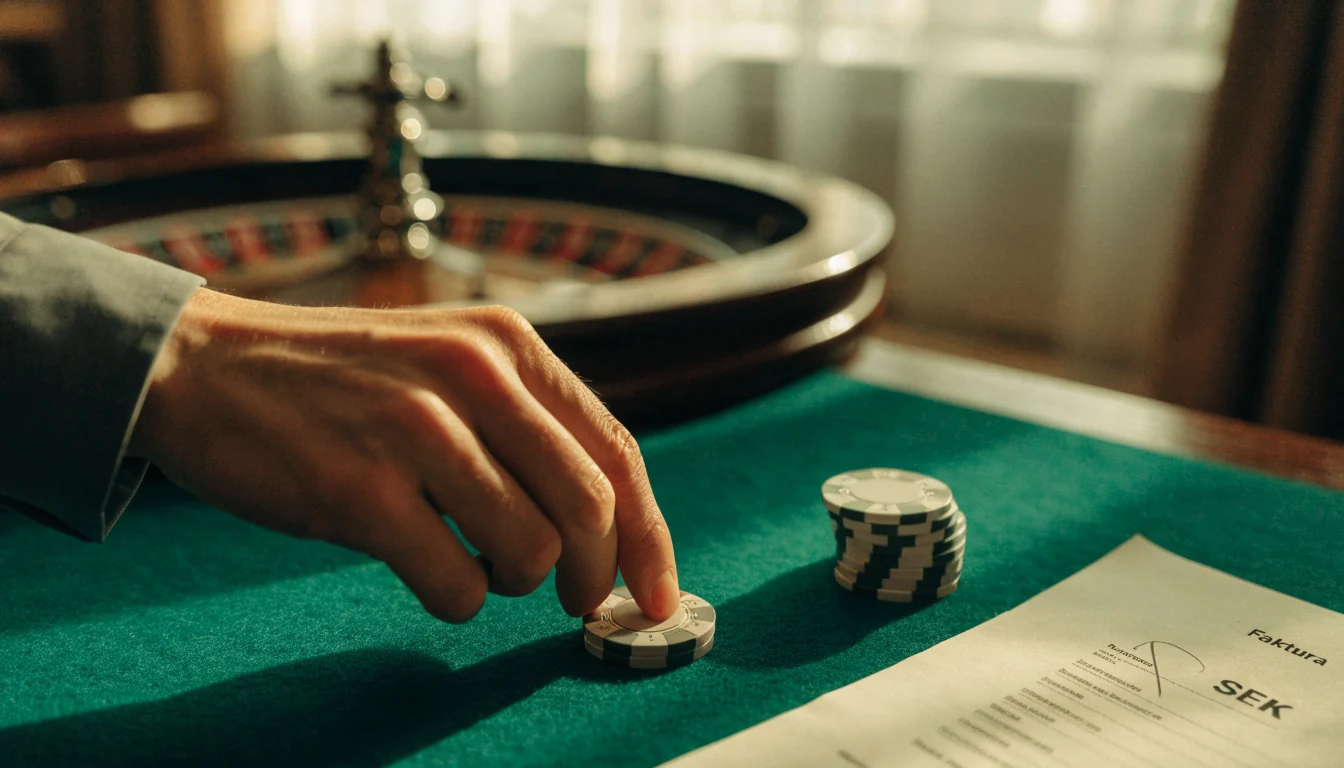 Casinospel vid bord med räkning med svenska kronor
