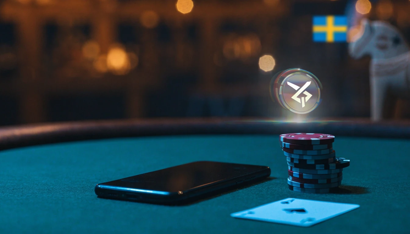 Smartphone med krypto-betaling på casinobord med spelmarker och TRX-symbol
