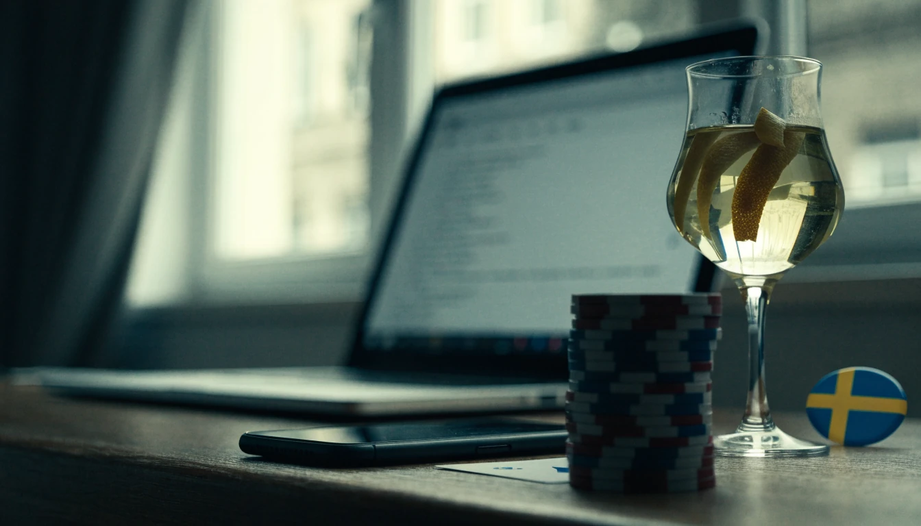 Smartphone liggande med casinofigurer vid ett bord i Sverige